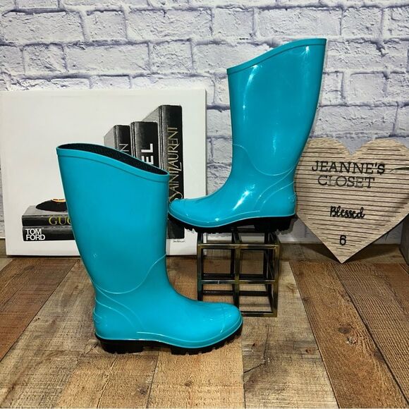 COLUMBIA Sportswear Rainey Tall Rubber Rain Boots Teal Women's size 7 - Picture 1 of 10